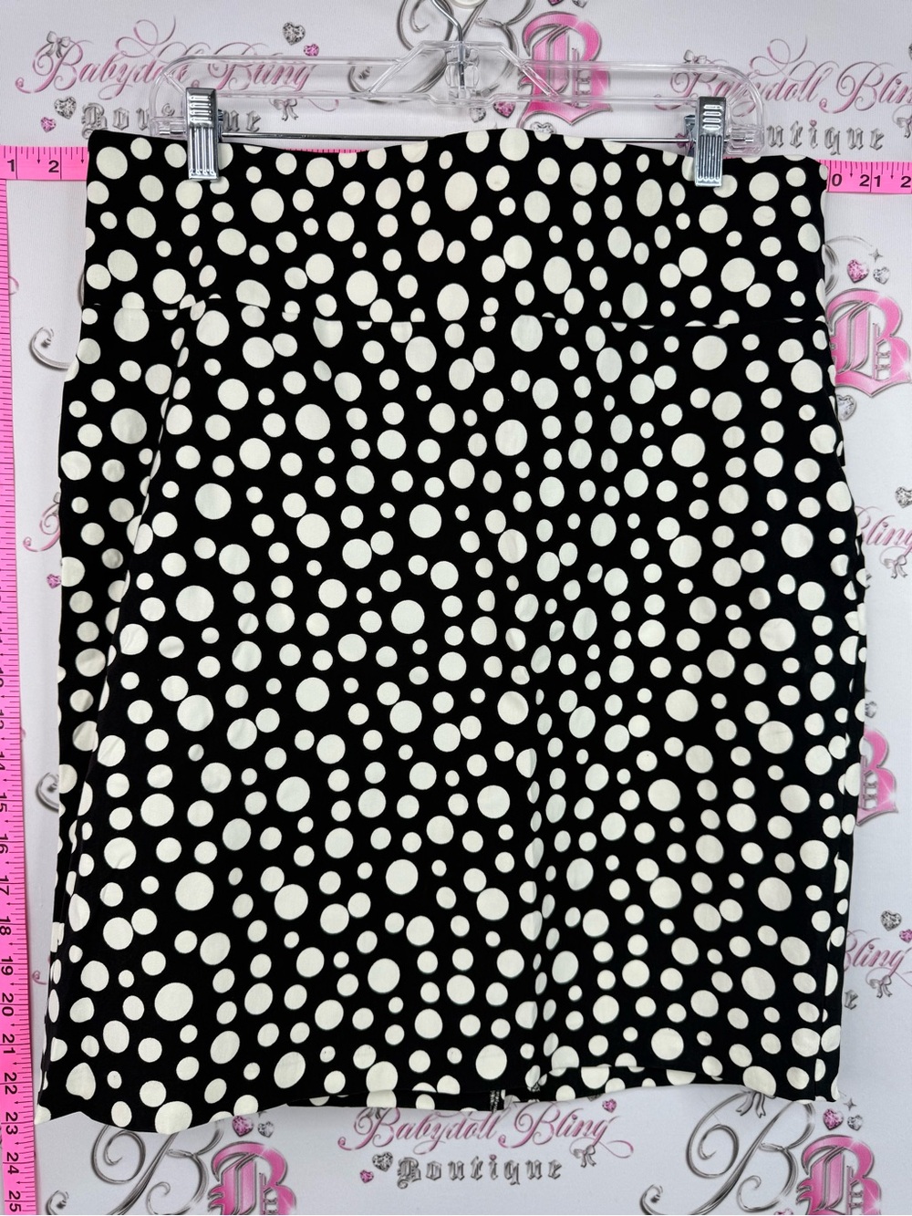 Lily Morgan skirt pencil dotted white black Polka Dot Black Pencil Skirt